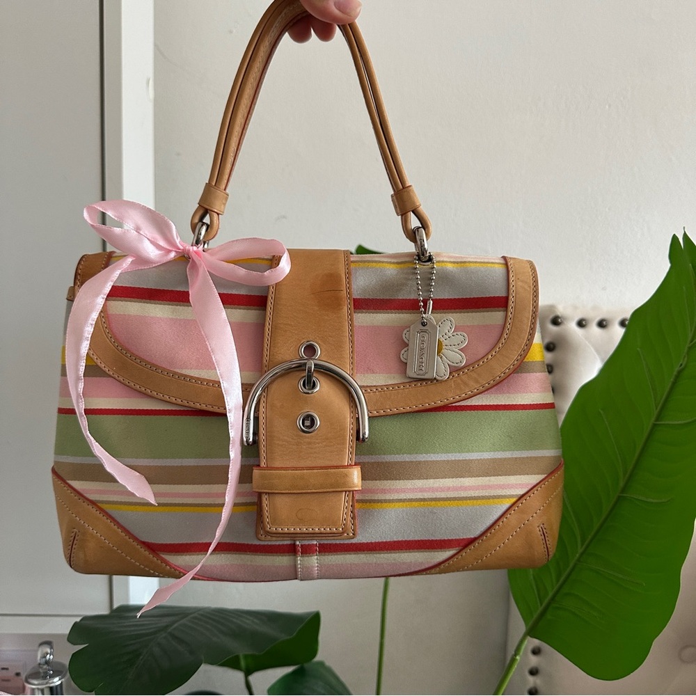 Vintage Y2K Coach Hampton SoHo Multi Color Stripe Canvas and leather bag